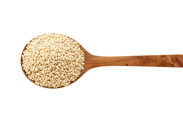 Quinoa in spoon isolated on white