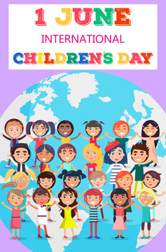 Childrens Day Poster with Kids on Earth Symbol
