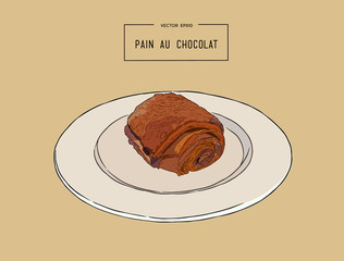 Chocolate croissants (pain au chocolat), hand draw sketch vector.