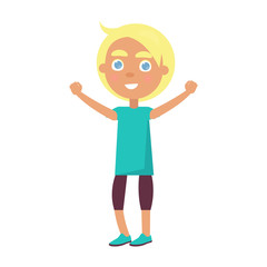 Boy in T-shirt Greets with Global Childrens Day