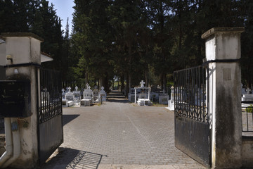 Naklejka premium Entrance to a typical graveyard from a small Greek village