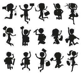 Obraz na płótnie Canvas Silhouettes of Happy Excited Jumping Students