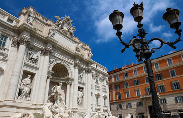 Fototapeta na wymiar The famous Trevi fountain at sunny day, Rome, Italy.