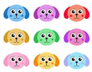 Collection of cute colorful puppy dog isolated on white background. Vector illustration