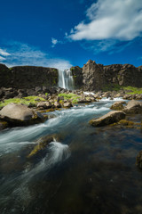 Thingvellir National Park rift valley, Waterfall into The Mid Atlantic Rift, Pingvellir, Iceland