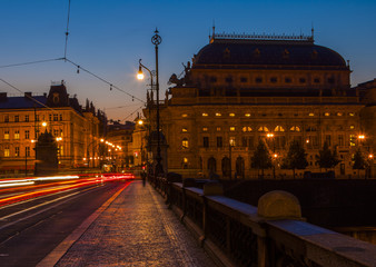 Night city. The historical center of Prague at night. 