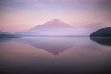 Mountain Fuji with reflection at Lake Yamanakako in morning