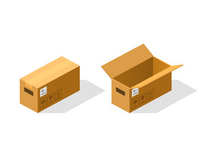 Open and closed paper box isometric. Vector Illustration