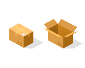 Open and closed paper box isometric. Vector Illustration