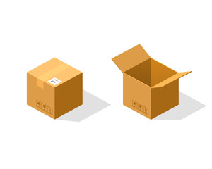 Open and closed paper box isometric. Vector Illustration