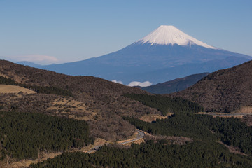 View of Mountain Fuji with high mountain in winter season at Izu city , Shizuoka Prefecture.