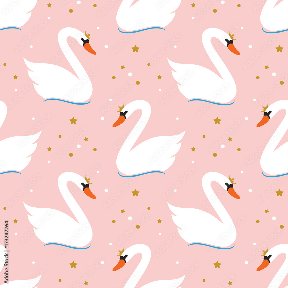 Poster vector seamless swan pattern