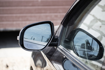 on a car with a reflection in the window