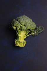 Broccoli on a dark background Top View