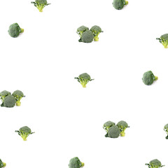 Pattern of fresh broccoli isolated on white background Top View