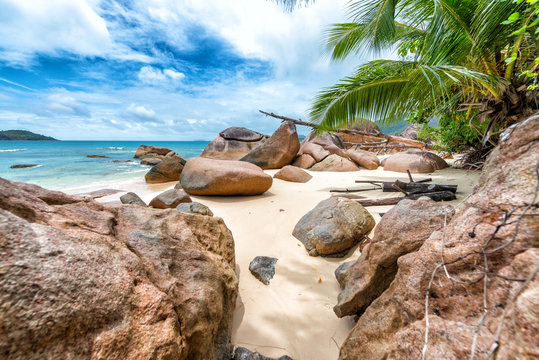 Beautiful rounded rocks of Anse Boudin - Praslin, Seychelles