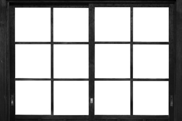 Black wood window frame isolated on white background