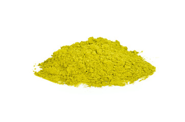 green tea powder on white background