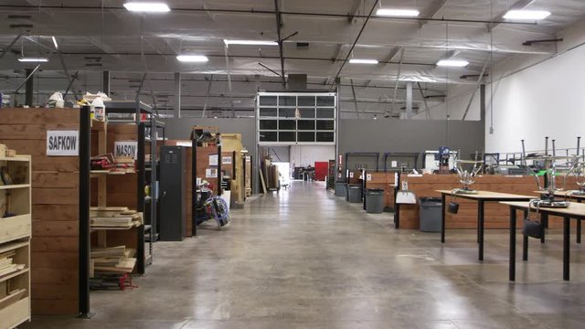 Interior Of Factory With Empty Work Benches Shot On R3D