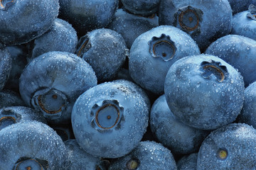 Fresh colorful Bilberries blueberries as a background. Top view blue nature texture