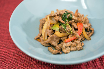 wok fried beef stir fry with sweet peppers and chinese vegetables