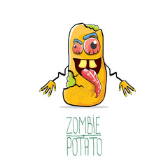 vector funny cartoon cute orange zombie potato character isolated on white background.
