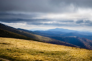 Autumn mountains in cloudly day