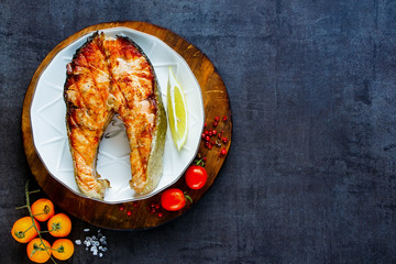 Grilled salmon steak