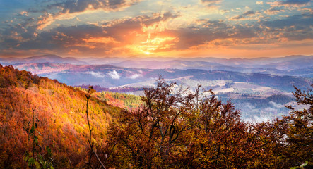 Autumn mountains in cloudly day