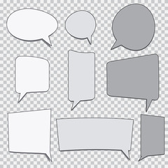 Set of speech bubbles on grey and white squared background. Vector image.