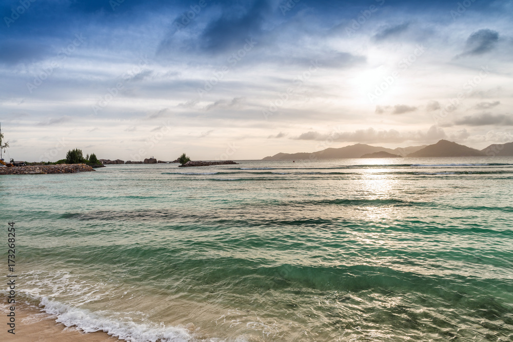 Sticker Sunset in Seychelles Islands