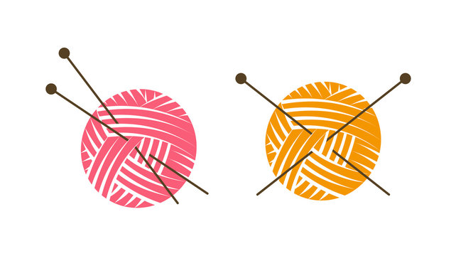 Knit logo or label. Ball of yarn with knitting needles. Vector illustration