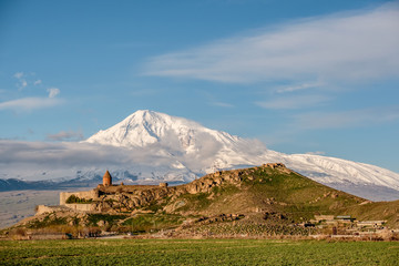 Ancient monastery in front of mountain