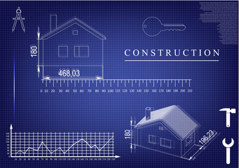 House drawing on a blue background