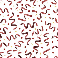 seamless red twist ribbon with confetti geometric glitter pattern on white background