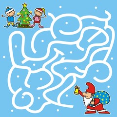 Fototapeta premium Christmas board game for kids. Labyrinth, Santa Claus find way to the christmas tree. Vector illustration.