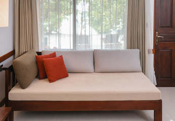 Couch in modern hotel room