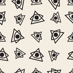 seamless monochrome hand drawn eye with triangle pattern background