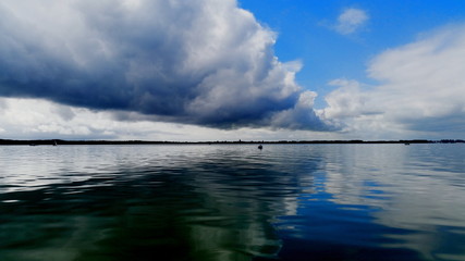 Calm water with clouded stormy sky