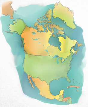 Watercolor Map Of North America