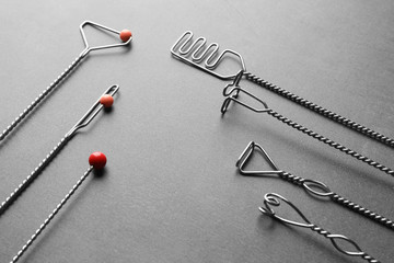 Set of logopedic probes for speech correction on grey background