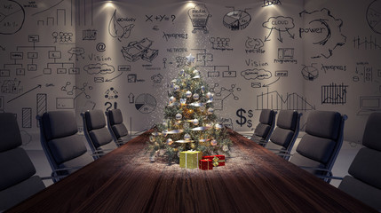 Christmas tree on conference table 3D Rendering