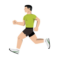 man jogging in green shirt and black shorts