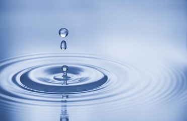 Clean water and water bubbles in blue