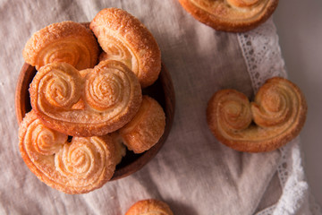 Cookies Palmiers. Sweet puff pastry.