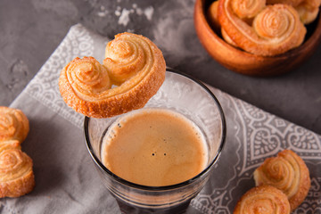 Cookies Palmiers. Sweet puff pastry.