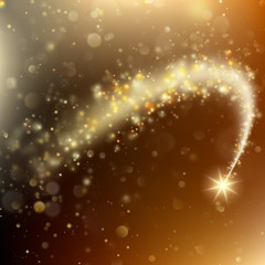 Stardust trail, sparkling comet on bokeh background. EPS 10 vector