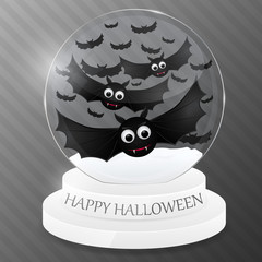 Magic globe with flying bats. Halloween design.