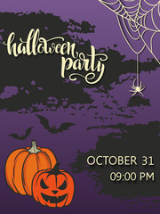 Halloween party poster. Lettering "Halloween". 31 october. Placard for a party on All Saints Day. Flyer for a party.