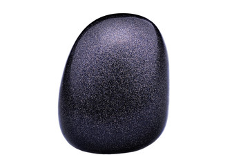 Synthetic blue goldstone macro isolated on white background, purple mineral gem stone closeup